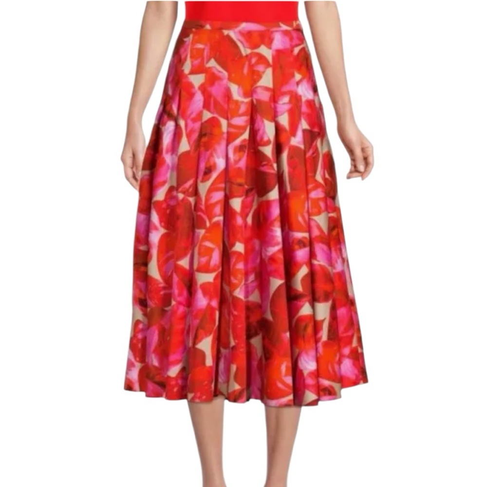 Akris Punto Vibrant Tropical Leaf Print MidiSkirt, Size 16